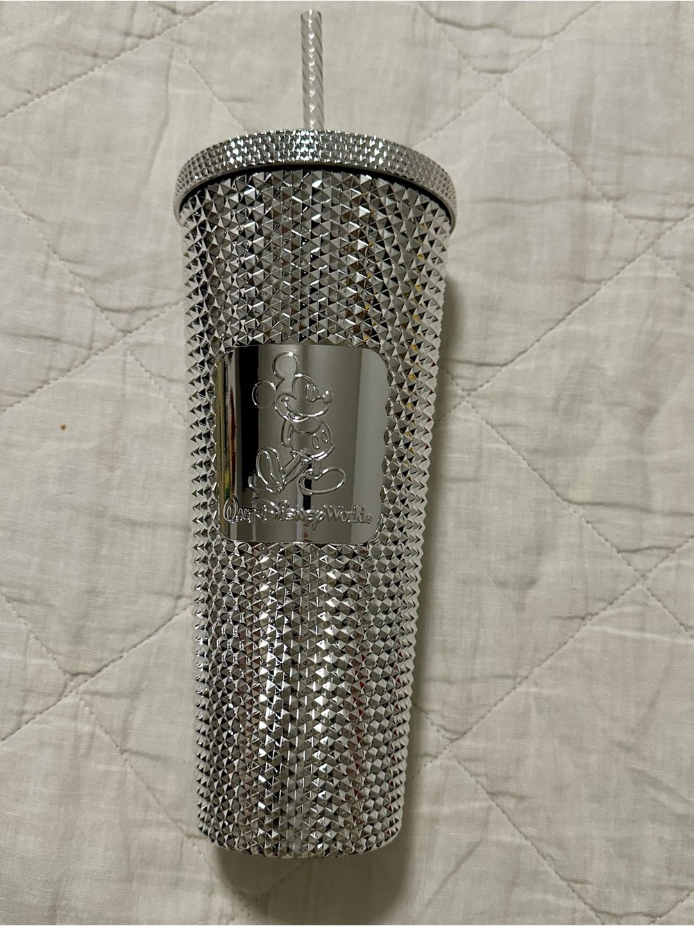 Walt Disney World Starbucks Metallic Silver Studded Cold Beverage Tumbler 24oz.